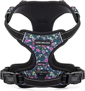 Lucky Love Dog No Pull Dog Harness, Adjustable and Easy to Walk, Black & Purple Floral Pattern Dog Harness for Small Medium Large Dogs - (Medium, Primrose Harness)