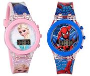 SQUIRRO Rubber Spiderman And Pink Princess Boy's And Girl's Digital Watches Combo - Pack Of 2