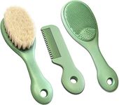 Mocarheri 3 Piece Baby Hair Brush and Comb Set for Newborns & Toddlers- Soft Goat Bristle Hair Brush, Silicone Bath Brush and Baby Comb for Infant, Kids - Perfect Baby Registry Gift（Green）