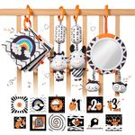 TUMAMA Black and White Baby Toys, High Contrast Baby Tummy Time Toys, Newborn Sensory Soft Books Mirror Rattles, Montessori Toys 0 3 6 12 Months, Hanging Infant Toys for Carseat Stroller Play Mat Crib