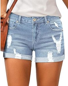 LookbookStore Jean Shorts for Women Summer Casual High Waisted Rolled Hem Distressed Jeans Jorts Y2K Ripped Denim Jean Shorts Ballad Blue Size XL