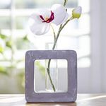 Frank Lloyd Wright Design Inspired Polished Concrete Organic Element Basic Shape Glass Vase Tube Flower Bud Vase Home Decorative Accent Wedding Centerpiece Hotel Office Home Decor (Small Square)