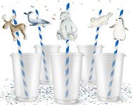 Arctic Animals Blue Paper Straws - Set of 10 | Perfect for Birthday and Baby Shower Decorations