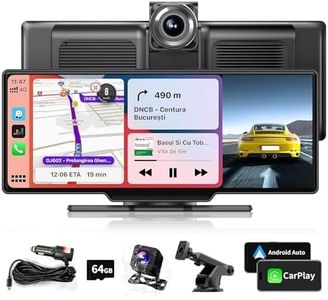 Wireless Carplay Screen with 2.5K Dash Cam-10.26" HD Portable Carplay & Android Auto Screen, Carplay Screen for Car with 1080p Backup Camera/Mirror Link/Bluetooth/Siri/AUX/FM/TF Card GPS Navigation