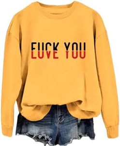 Womens Funny Fuck Or Love You Letter Printed Sweatshirt Casual Crew Neck Long Sleeve Pullovers Loose Fall Comfy Tops Yellow