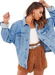 Justalwart Women's Oversized Vintage Denim Jacket Long Sleeve Boyfriend Coat, Light Blue Washed, Small