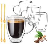 Set of 4 Cappuccino Glass Mugs,Double Wall Insulated Coffee Mugs,Clear Glass Mugs with Handle,Glass Coffee Cups,Perfect for Latte, Americano, Espresso,Cappuccinos,Tea, Beverage(350ml /11.84oz)