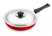 Nirlon Non Stick Aluminium FryPan/Frying Pan/Pasta Pan 24cm Diameter 1.8 Litre with Steel Lid (Compatible with All Gas & stovetops Only)|3mm Classic_Fry_Pan12