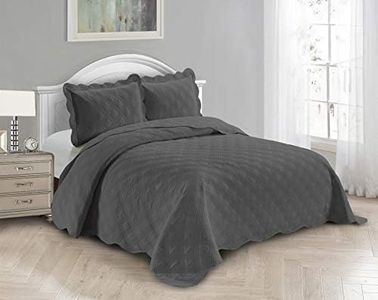 Fancy Linen 3pc Embossed Coverlet Bedspread Set Oversized Bed Cover Solid Modern Squared Pattern New # Jenni (King/California King, Caharcoal)