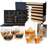 Marine Big Box Wall Decor - Murphy with Decanter, 4 Whiskey Glasses, 4 Shot Glassware, Marine Flask - Marine Veteran Gift Set with American Flag Wood Box - Bourbon, Scotch Military Gifts for Men, Dad