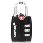 Fosmon TSA Accepted Luggage Locks (Black - 1 Pack), Open Alert Indicator 3 Digit Combination Padlock Codes for Travel Bag, Suit Case, Lockers