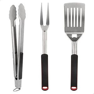AKTIVE 63009 - Kit Accesorios para Barbacoa 3 Piezas, Pinzas para Barbacoa, Espátula y Tenedor trinchador, Juego de Utensilios para barbacoas, Herramientas para Parrilla