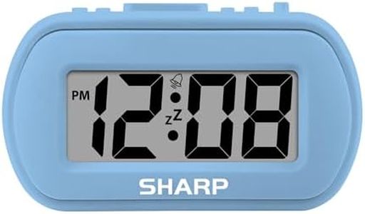 SHARP Digital Alarm Clock – Tactile Case with Soft Rubberized Finish - Battery Operated – Blue Backlight on Demand – Ascending Alarm – Easy to Use – Light Blue
