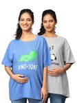 The Mom Store Mom T-Shirt | Cotton | Pre and Post Pregnancy | Quirky Statements | Comfortable | Oversized | Pack of 2 | Blue & Grey | S