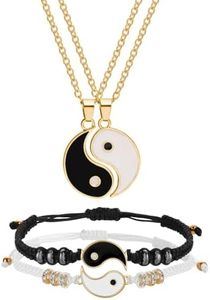 Veylenix Magnetic Friendship Couple Necklace Bracelet Set Yin Yang Matching Necklace Bracelet for Boyfriend Girlfriend,Gold