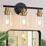 3-Light Bathroom Light Fixtures, Black and Gold Bathroom Wall Lights, Modern Bathroom Vanity Light with Clear Glass Shade, Bathroom Wall Lamp for Mirror Kitchen Bedroom Hallway Cabinet