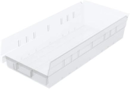 Akro-Mils 30158 Plastic Shelf Bins, Heavy Duty Storage Bins for Garage, Closet, and Drawer Organization, 18-Inch x 8-Inch x 4-Inch, Clear, 12-Pack