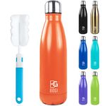 BOGI Insulated Water Bottles,500ml Metal Water Bottle,Leakproof Stainless Steel Water Bottle Keep Hot and Cold Water Bottle Bike Gym Sports Water Bottle for Girls Kids with Cleaning Brush(Orange)