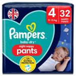 Pampers Baby-Dry Night Nappy Pants Size 4, 32 Night Nappies, 9kg-15kg, Essential Pack, Pampers Most Absorbent Pants for Extra Night Protection