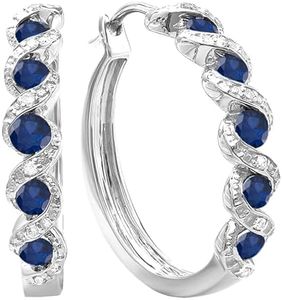 Dazzlingrock Collection Round Blue Sapphire & White Diamond Hoop Earrings | 925 Sterling Silver