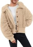 BTFBM Women's Faux Shearling Jackets Coat Casual Button Down Fleece Sherpa Shacket Fuzzy Teddy Bear Cropped Outerwear(Solid Beige Yellow, Large)