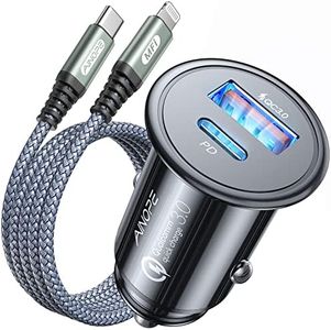 AINOPE [PD 45W&QC 22.5W] USB C Car Charger, 67.5W Total Car Charger Adapter Fast Charging [Mini&Metal] Car Phone Charger with [Apple MFi Certified] USB C to Lightning Cable for iPhone 14 Series, iPad3