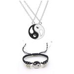 4 Pcs/Set Matching Yin Yang Bracelet Necklace Set Dainty Tai Chi Hand Woven Bracelet Adjustable Cord Bracelet Yin Yang Couple Pendant Necklace Chain Best Friend Girlfriend Valentine's Day Birthday