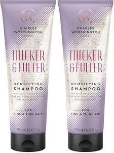 Charles Worthington Thicker and Fuller Densifying Shampoo, Hair Thickening Shampoo for Fine Hair, Purple, 250 ml (Pack of 2)