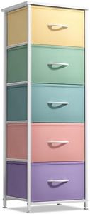 Sorbus Fabric Dresser for Kids Bedroom - Chest of 5 Drawers, Tall Storage Tower, Clothing Organizer, for Closet, for Playroom, for Nursery, Steel Frame, Fabric Bins - Wood Handle (Pastel)
