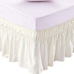 YRM Bedding's Bed Skirt-15 Inch Drop Dust Ruffle Three Fabric Sides Wrap Around Ruffled, Brushed Microfiber Adjustable Elastic Easy Fit (Ivory, Twin),(75" L x 39" W)