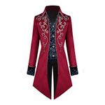 TSIRNK Steampunk Costume Men,Halloween Costumes for Men,Men's Steampunk Vintage Tailcoat (Red, 2XL)