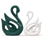 LIFEHAXTORE Home Decor Lucky Swan Couple, Green White, Piano Finish Ceramic Figures(Set of 2 Pc, Large)