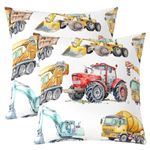 Kids Excavator Decorative Pillow Covers, Retro Truck Pillow Covers for Home Sofa Couch, Tractor Machinery Construction Vehicle Cushion Covers, Crane Digger Mixer Throw Pillow Covers, 18x18 Set of 2