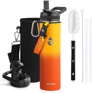 RAYMYLO Insulated Water Bottle 710ML, Triple Wall Vacuum Stainless Steel (Cold for 24 Hrs, Hot for 24Hrs), Leak Proof & Non-BPA, 24oz Hydro Water Flask with Paracord Handle & Straw Spout Lids