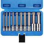 CASOMAN 10 Piece Spline Tip Bit Socket Set, M-Type, S2 and Cr-V Steel, Extra Long 4' Length, M4-M18, XZN Triple Square Spline Bit Socket Set