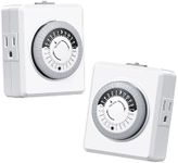 DEWENWILS 24 Hour Cycle Plug-in Mechanical Timer 2 Pack, Indoor Timer for Electrical Outlets, 30-Minute Intervals, Dual 3 Prong Outlets, 125V 15A for Christmas Lights, Room Lights, ETL Listed