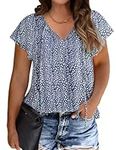 IN'VOLAND Womens Plus Size Leopard Print Tops Boho V Neck Short Sleeve Loose Fit Summer Casual Blouses Shirts Navy Blue