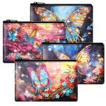 Silkfly 4 Pcs Diamond Painting Art Bags DIY Purses Toiletry 5D Handmade Makeup Bags Double Design Diamond Painting Cosmetic Bags Bulk with Zipper Rhinestone Accessories for Women(Butterfly)