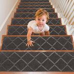 Seloom Upgraded 9" x 36" Stair Treads for Wooden Steps- Carpet Non-Slip with Non Skid Backing Specialized for Indoor Steps, Removable Washable Step Runners Perfect for Dogs(Grey,15-Pack, Dimand)