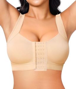 BRABIC Front Closure Post Surgery Compression Bras for Women Mastectomy Bra with Adjustable Straps Wirefree Bra Beige