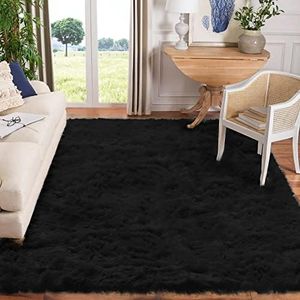 Goolela Rugs for Living Room 10x12 Black Fur Rug Faux Sheepskin Rug Large Rug Fuzzy Rug Shag Rug Fluffy Rug for Bedroom Sofa Office Rectangle Rug