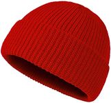 TOPTIE Winter Cuffed Beanie Knit Hats for Teens, Warm & Soft Toboggan Cap-Red