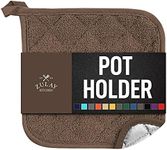 Zulay 1-Pack Pot Holders for Kitchen Heat Resistant Cotton - 7x7 Inch Hot Pot Holder Set - Quilted Terry Cloth Potholders for Kitchens - Washable Potholder for Cooking & Baking (Chocolate)