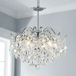 AGV LIGHTING K9 Crystal Chandelier, Modern Pendant Chandelier with 6-Light, D16" x H22", Adjustable Chain 59", Chrome Finish