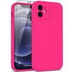 DEENAKIN iPhone 12 Case with Screen Protector,Enhanced Camera Cover,Passing 16ft Drop Tested Soft Silicone Gel Rubber,Slim Fit Protective Phone Case for iPhone 12 6.1" Hot Pink