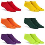 DYNAMOCKS Men's and Women's Combed Cotton Ankle Length Socks (Pack of 6) (Multicolour, Free Size) (C-Cut - Red+Yell+Orang+Olive+Purple+Neon)