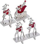 4 Set Reindeer Sleigh Christmas Stocking Holder Decor Christmas Stocking Hangers for Fireplace Mantle Stocking Hook Holiday Xmas Decor (Reindeer Sleigh, 4)