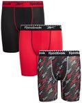 Reebok Boys? Underwear ? Long Leg Performance Boxer Briefs (3 Pack), Size Large, Print/Red/Black