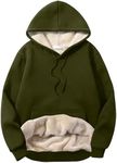 Flygo Men's Casual Fleece Sherpa Lined Hoodie Winter Warm Pullover Hooded Sweatshirt, Army Green, Small