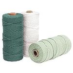 Navaris Macrame Cord 3mm x 100m (Set of 3 Reels) - Rope Made of 100% Natural Cotton for Wall Hangings and Plant Hangers - Dark Green, Sage, Off-White